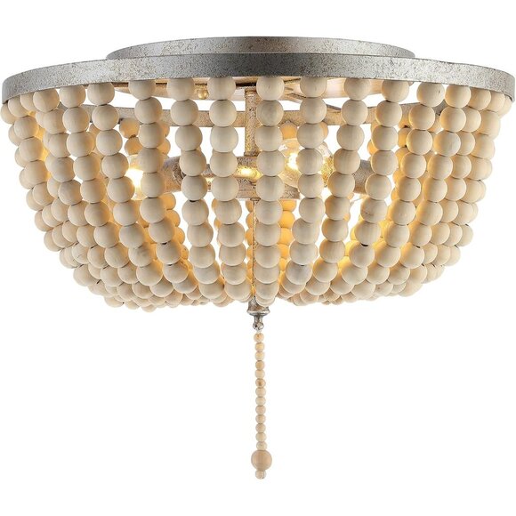 JONATHAN Y Allison 15" Wood Beaded LED Flush Mount Light | Antiqued Silver JYL90 - Picture 1 of 8